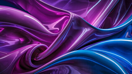Fototapeta premium purple and blue shiny background latex glossy neon silk abstract waves lines