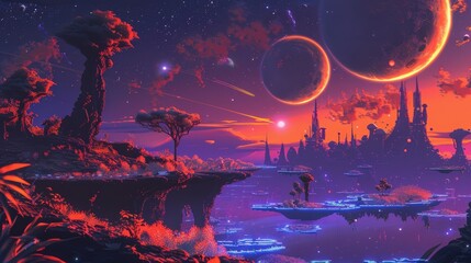 Alien Planet with Floating Islands