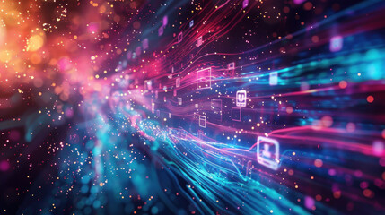 Digital background with cloud computing icons and data streams