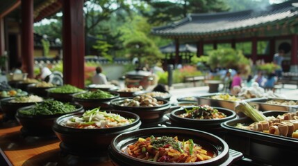 Fototapeta premium Asian cuisine. South Korean food on the street. a variety of Asian cuisine