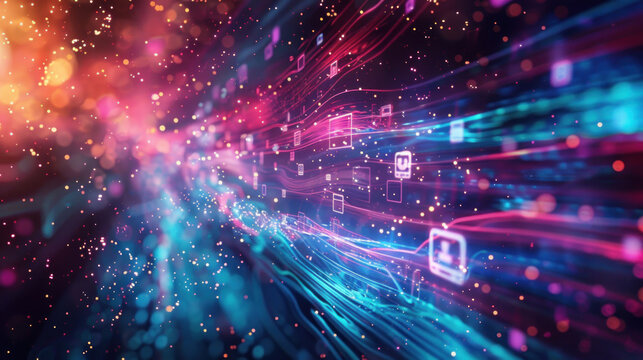 Digital background with cloud computing icons and data streams