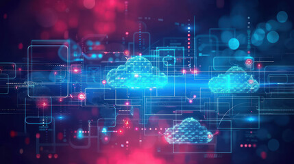 Digital background with cloud computing icons and data streams