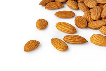 Almond nuts on white background