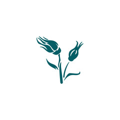 Unblown rose bud with leaves. Flower Stencil. Vector illustration