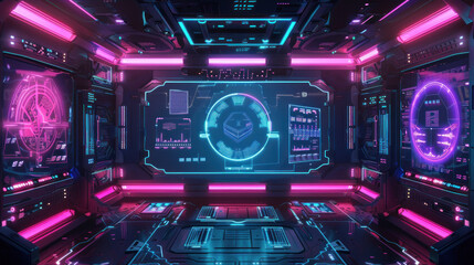 Digital background with holographic interfaces and touchscreens