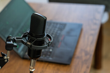 A microphone and equipment for recording a podcast