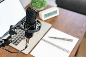 A microphone and equipment for recording a podcast