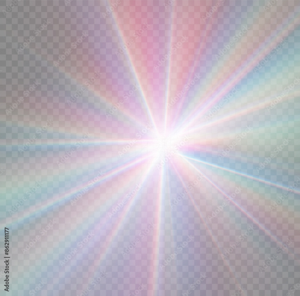 Wall mural rainbow crystal star. crystal ray light, sun shines rainbow red yellow and blue color. optical fire 