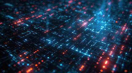 High-tech background with glowing data streams and digital grids
