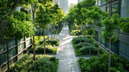 Obraz premium Urban green spaces with trees and plants, promoting sustainability in the city