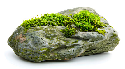 Mossy stone isolated on white background