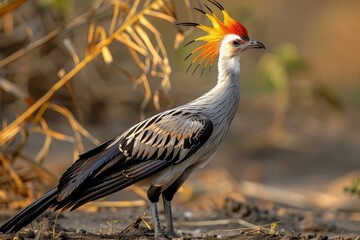 Fototapeta premium A Secretary Bird, Sagittarius serpentarius, on the ground 