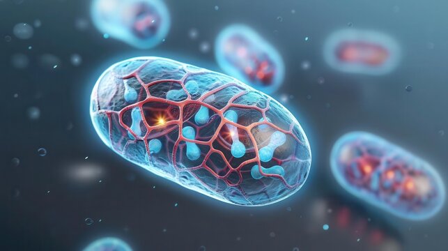 Digital drawing of mitochondria within a cell, energy conversion, scientific accuracy, educational illustration