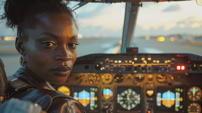 A woman is piloting a plane