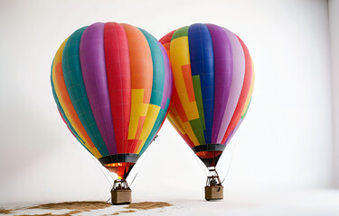a colorful hot air balloon grounded on a ,white background,beauty
