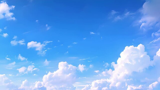 A clear blue sky dotted with puffs of white clouds radiating a sense of invigorating serenity.