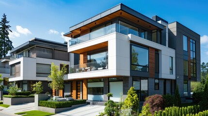 Fototapeta premium Contemporary Urban Living - Modern Homes and Townhouses in the Cityscape