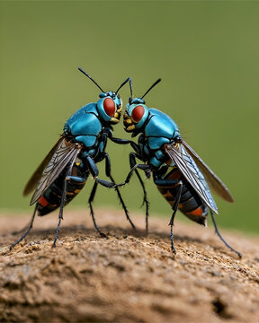 Macro retrato de dos insectos frente a frente