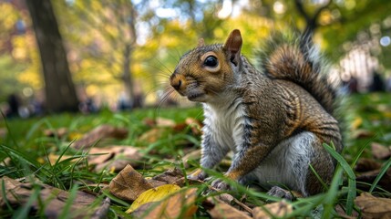 Urban Wildlife Encounter - Playful Squirrel Interacting in City Park Setting
