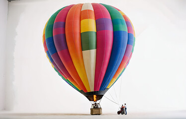 a colorful hot air balloon grounded on a ,white background,beauty