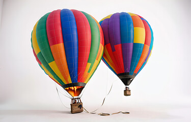 a colorful hot air balloon grounded on a ,white background,beauty