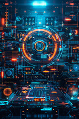 Futuristic digital gadgets in modern tech setting, no people.