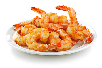 Delicious shrimps on white plate isolated on white background