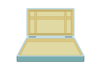 Maleta abierta de viaje en fondo blanco