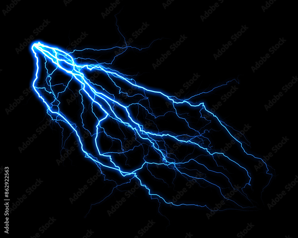 Aufkleber Dynamic progression of a lightning bolt illuminating the black background
