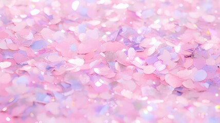 Obraz premium Colorful confetti background. Party popper releasing a burst of colorful confetti and streamers. Birthday themed background, glitter, bokeh, birthday, holiday, celebrate, festive.