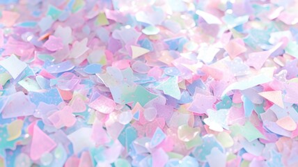 Obraz premium Colorful confetti background. Party popper releasing a burst of colorful confetti and streamers. Birthday themed background, glitter, bokeh, birthday, holiday, celebrate, festive.