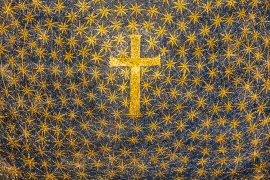 Close-up on mosaic decorating the dome ceiling of Galla Placidia&acute;s mausoleum in Ravenna
