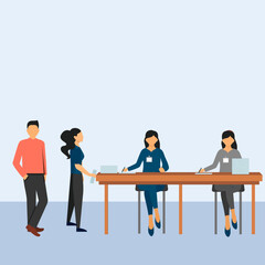 Obraz premium Business people in office. Vector illustration in flat style. People at work.