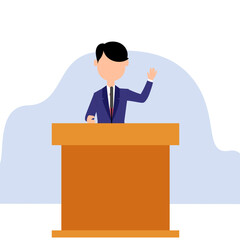 Politician at the podium. Vector illustration in a flat style.