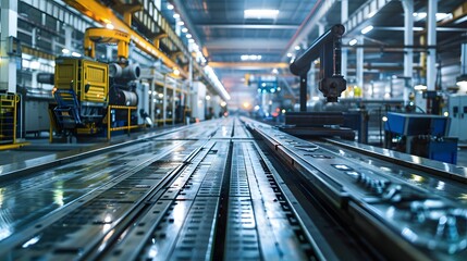 Fototapeta premium A factory with a lot of machinery and a lot of light. Scene is industrial and busy