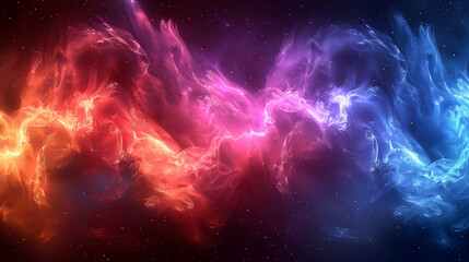 A dynamic blend of fiery red, purple, and blue nebulae intertwined against a star-speckled cosmic background.