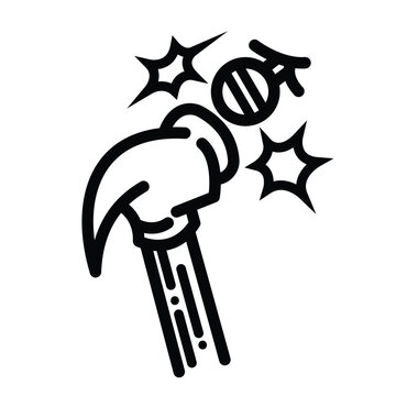 recommend clip art: Hammering nail or hitting nail with hammer icon illustration black outlined isolated on square white background. Simple flat cartoon art styled drawing.