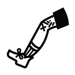 Grazed or wounded human knee icon illustration black outlined isolated on square white background. Simple flat cartoon art styled drawing.