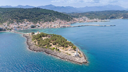 Naklejka premium Aerial view of Githio island (Gythio town) in Laconia, Peloponne 