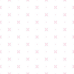 Pink seamless pattern. Repeated cute background. Repeating simple prints for design. Abstract baby lattice. Repeat girly sample. Geometric plaid texture. Minimal floral motif. Vector illustration