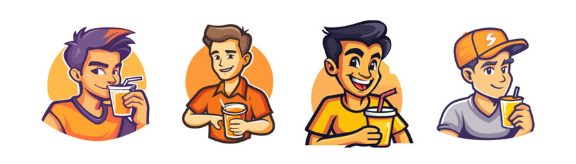 Naklejka premium character of man drink orange juice 