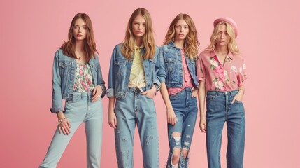 Fototapeta premium Spring Denim Delight: Stylish Models Showcasing Everyday Comfort and Style with Casual Looks