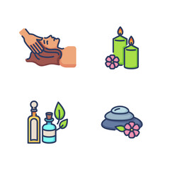 Massage line icon set. Aromatherapy, relaxation and quiet zone. Recovery concept. Vector illustration for web design and apps