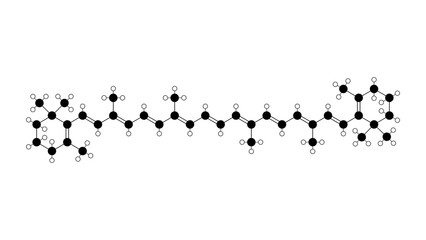 Fototapeta premium beta-carotene molecule, structural chemical formula, ball-and-stick model, isolated image provitamin a