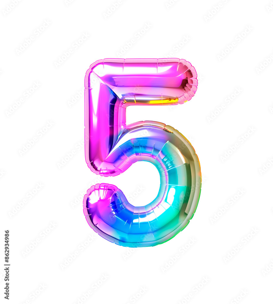 Fototapete ai generated photo with inflatable multicolored neon number 5. minimalistic balloon isolated on a tr