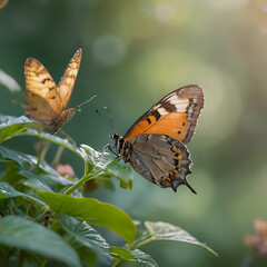 Obraz premium a two butterflies that are sitting on a leaf