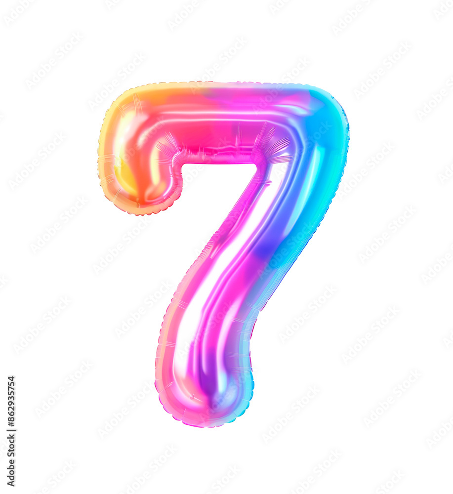 Fototapete ai generated photo with inflatable multicolored neon number 7. minimalistic balloon isolated on a tr