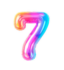 AI generated photo with inflatable multicolored neon number 7. Minimalistic balloon isolated on a transparent background