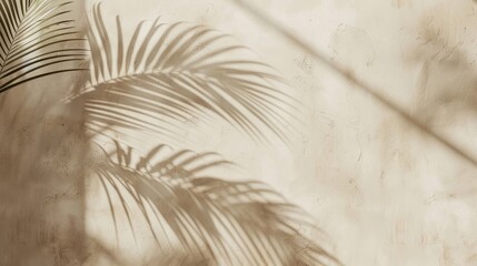 Empty room wall with texture tropical leaves shadow for product display presentation. Minimalist shadow overlay for product placement, stage pedestal or platform, promotion.