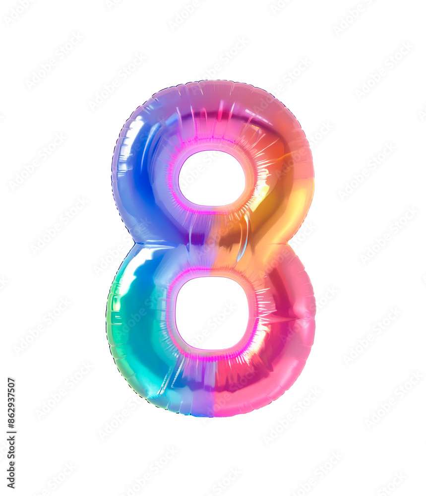 Fototapete ai generated photo with inflatable multicolored neon number 8. minimalistic balloon isolated on a tr